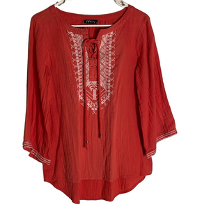 APNY Boho Embroidered Blouse, Women’s Size S, Coral
